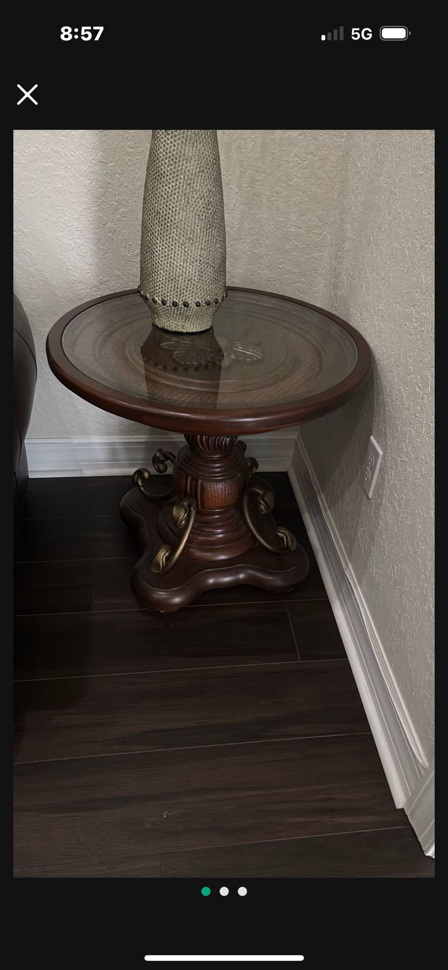 26 Inch Wide Wood End Table With Flower Top
