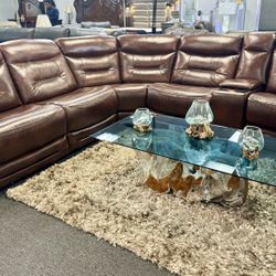 Gorgeous Chocolate Top Grain Leather Power Reclining Sofa Sectional On Sale $2899