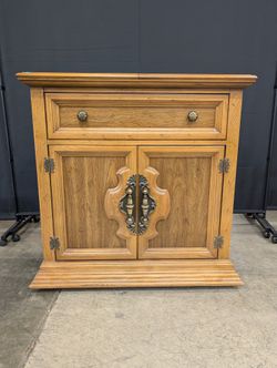 Light Brown Wood Service Bar with Hammered Metal Top