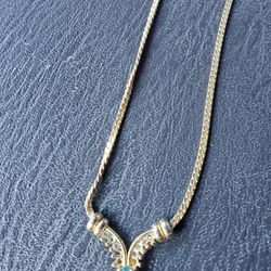New Beautiful Gold Plated Necklace With Aqua Marine Stone 