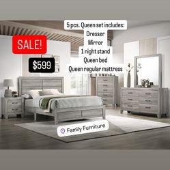 5 Pcs Queen Complete Bedroom Set King Also Available NEW