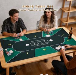Poker Table Top Mat with Non Slip Rubber Backing, 70"x35", Up to 10 Players