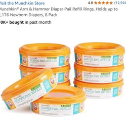 Munchkin® Arm & Hammer Diaper Pail Refill Rings, Holds up to 2,176 Newborn Diapers, 8 Pack