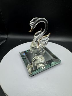 Miniature Blown Glass Swan Figurine 