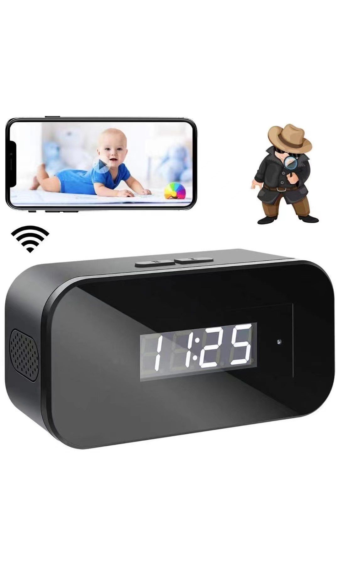 Hidden Camera Clock1080P HD, Wireless Mini Spy Camera with Battery,Security Nanny Camera with Automatic Night Vision, Motion Detection, Real Time Moni