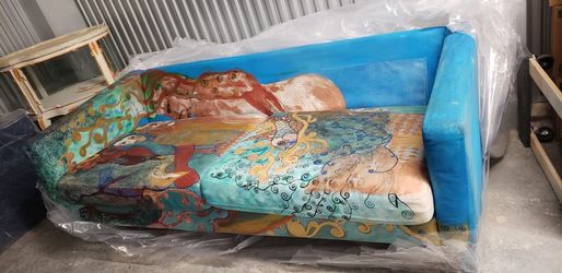 Very Nice Artist Painted Large Sofa Will Deliver! Can Also Be Recovered!