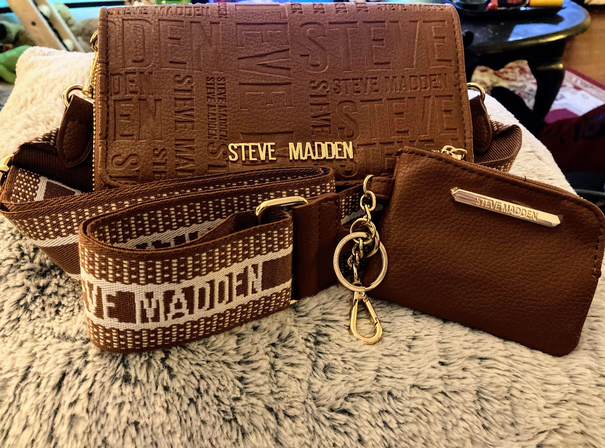 Steve Madden Cognac Blaurie Crossbody Wallet Bag 