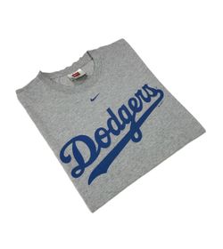 Vintage Nike LA Dodgers Shirt Mens Medium M Gray Los Angeles Script Logo Ohtani