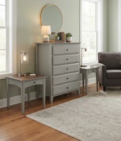 Gray 5-Drawer Tall Dresser and 2 End Tables