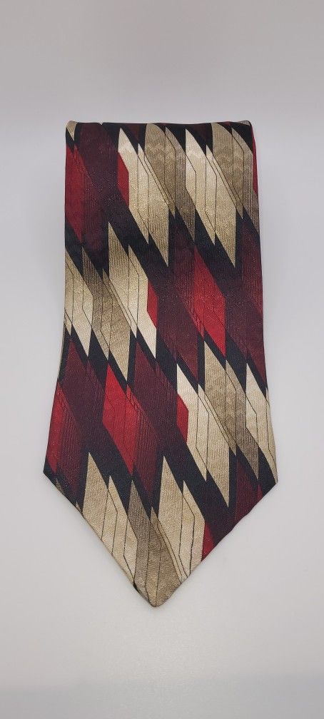 58x4 David Taylor Necktie Polyester Red Gold Black Diamond Retro Pattern