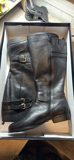 Jessie Black Leather Wide Calf Boots Size 9M
