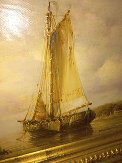 Vintage Sailboat Oil Painting
