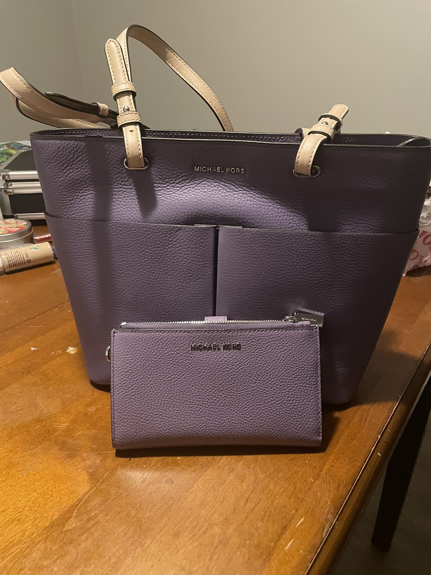 Purple Brand New Michael kors Tote And Wallet