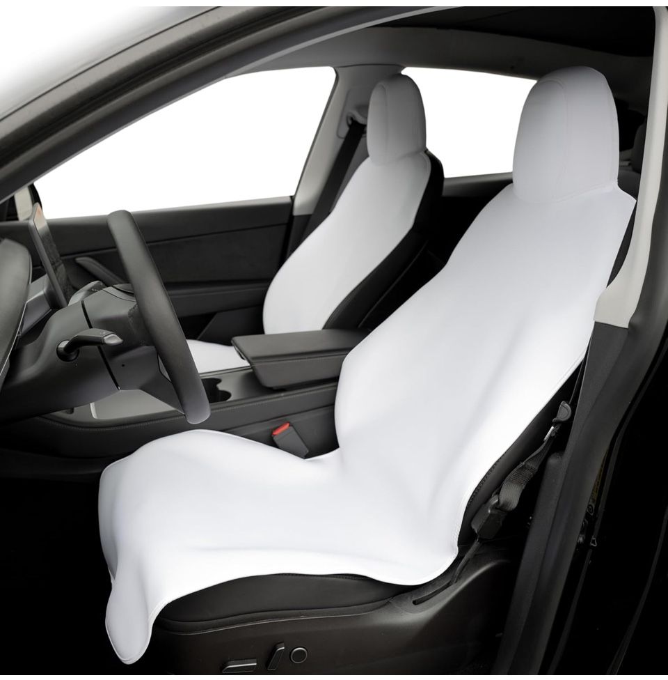 Tesla Model 3/Y Seat Covers - Protects Your Tesla’s Seats - Sweat, Pet, and Spill Protector - Waterproof & Durable Front Seat Covers, 2 White Tesla Se