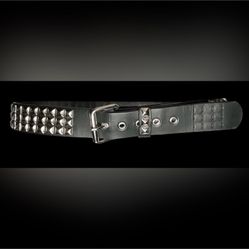 3 Row Pyramid Studded Belt Vegan Leather Black Mens Studded Belt For Jeans With Silver Studs And Buckle