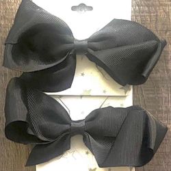 New Set of 2 Capelli New York Black Ribbon Bows with Duckbill Hair Clips