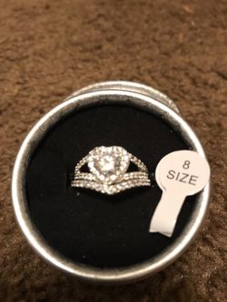Women's brilliant heart cut shape 925 sterling silver simulated diamond wedding ring set / size 8
