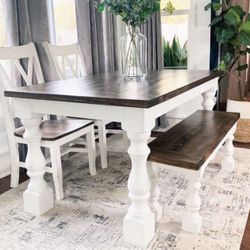 Custom Dining Table Farmhouse Country French Modern Rustic Solid Wood Set Restoration Hardware Insp Bench Hand Built Round Oval Counter Breakfast  