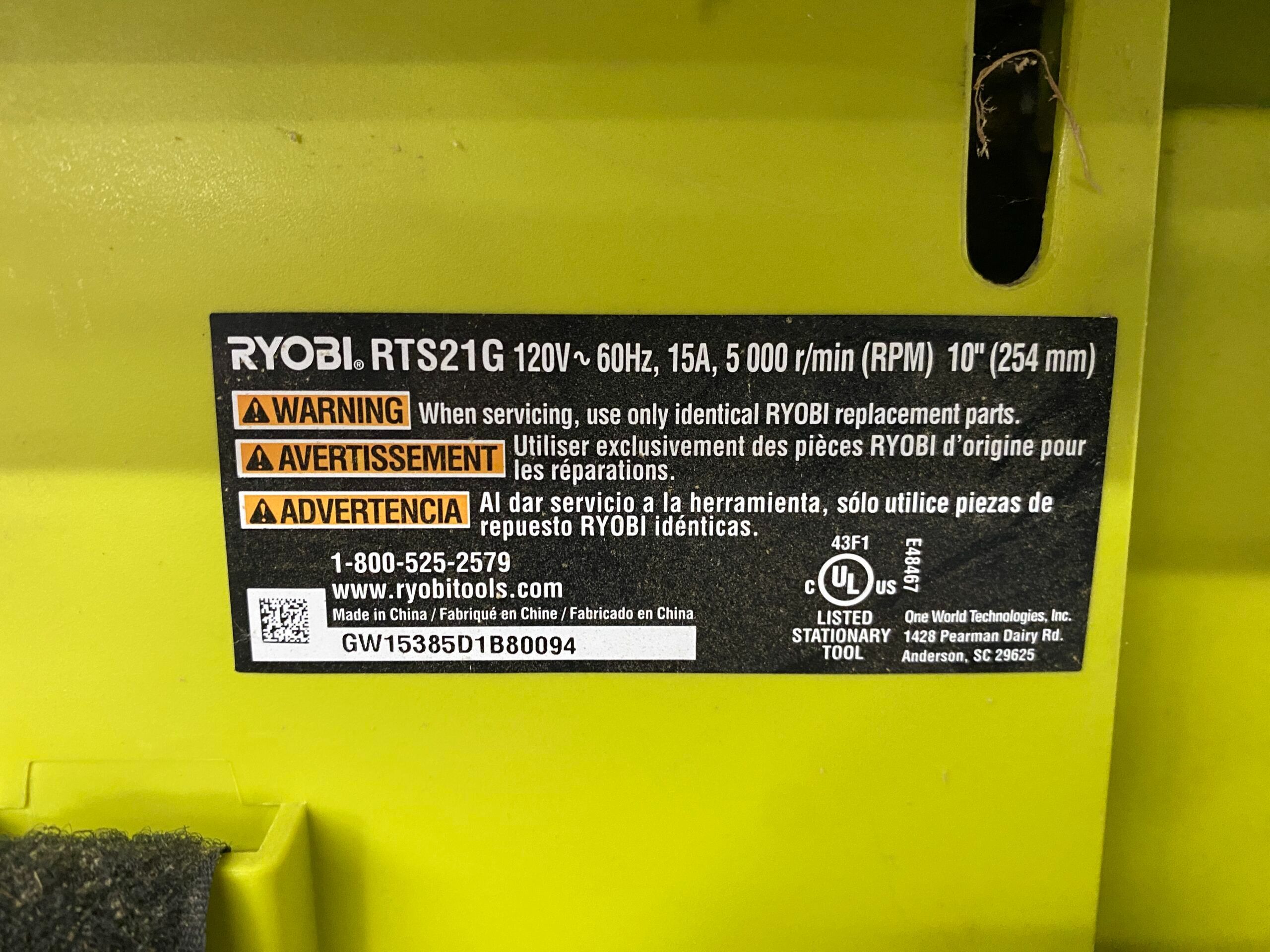RYOBI 10″ Portable Table Saw w/ Quick Stand Model #RTS21G