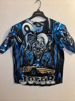 Vintage 90s Lowrider Joker Chicano Mesh Button Up Jersey Size M All Over Print