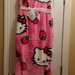 Hello Kitty Pink Strawberry Blanket Faux Rabbit Fur Throw Brand New With Tags 