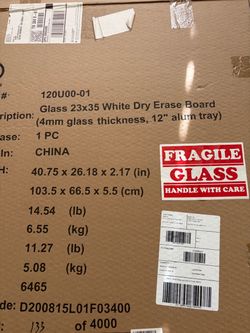 Glass 23x35 White Dry Erase Board