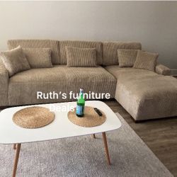 🥳🥳2-Pc Camel Corduroy Sectional Sofa 