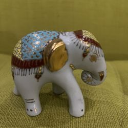Vintage Benjarong Porcelain Elephant, Hand Painted in Thailand. Thai Art