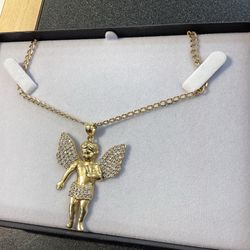 14k 2 Tone Cuban Link Necklace With 14k Angel Pendant 50% off!