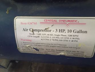 Central Pneumatic  3 hp 10 gallon