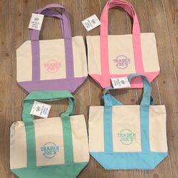 NWT BUNDLE Of 3 Trader Joe's MINI Pastel Canvas Tote Bag -- COMPLETE SET!