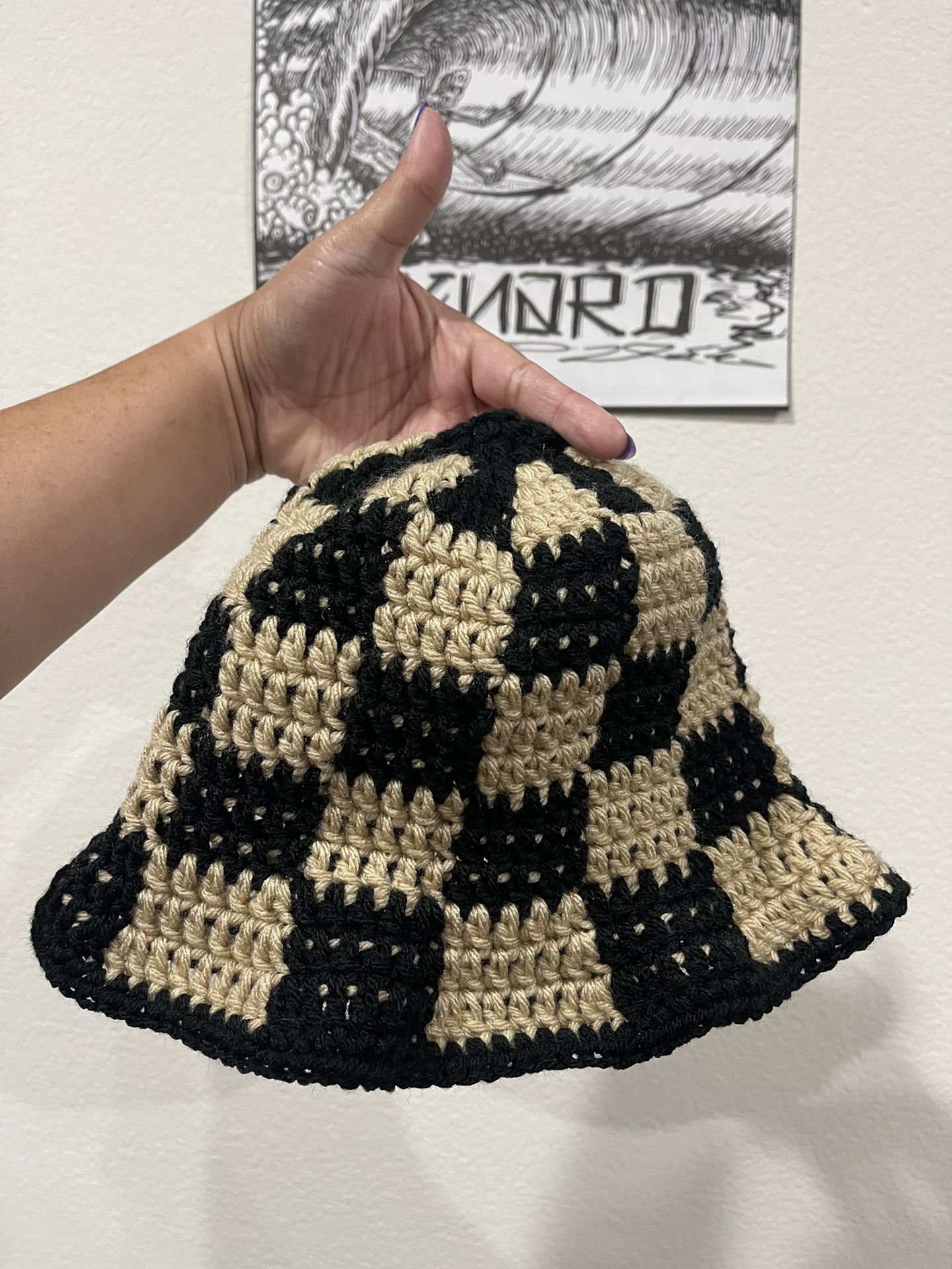 Checkered Crochet Bucket Hat