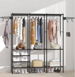 63 Inch Black 3-Rod Clothes Rack-