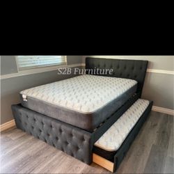 Full Twin Grey Frenchi Trundle Bed With Ortho Mattress Included!!
