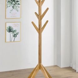 Margaret Solid Wood Coat Rack Clothing Hanger Natural Oak. NEW.