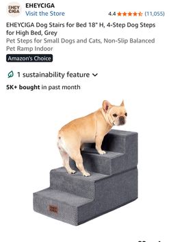 Dog Stairs for Bed 18" H, 4-Step Dog Steps for High Bed, Grey Pet Steps for Small Dogs and Cats, Non-Slip Balanced Pet Ramp Indoor