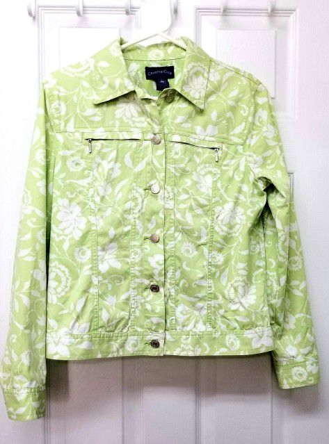 Green Floral Denim Jacket S