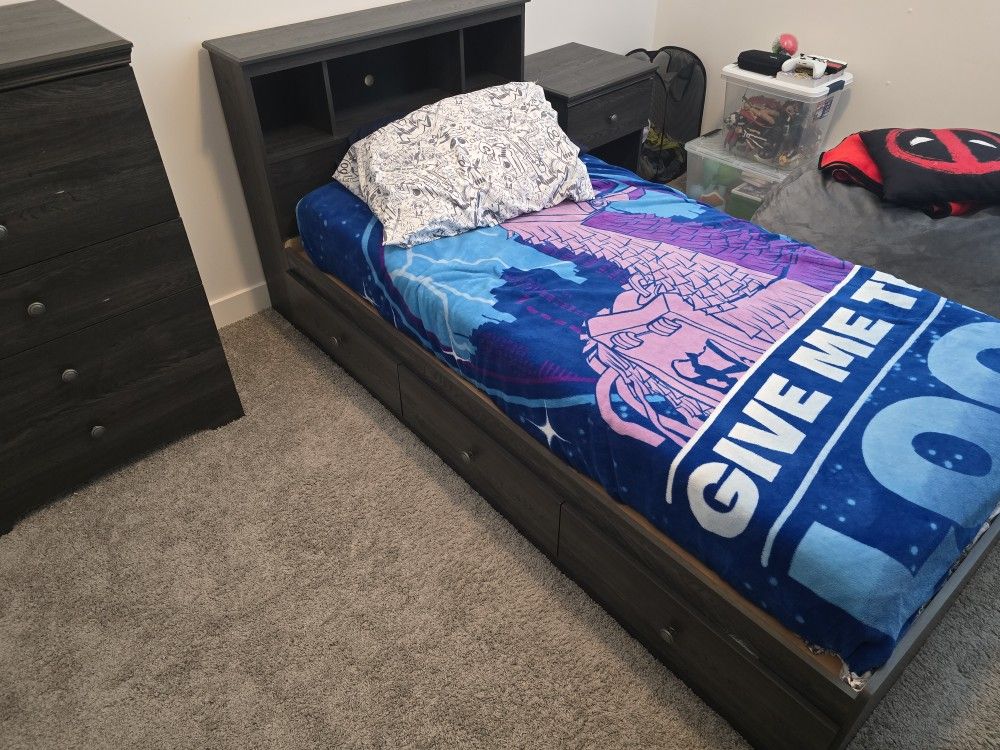 TWIN Bed With Nightstand And Dresser (Matress NOT included)