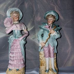 Monte Prisco Victorian Couple Porcelain Figurines Hand Painted Matte 1932 2 Pack