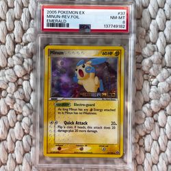 2005 POKEMON EX EMERALD #37 MINUN-REVERSE FOIL PSA 8
