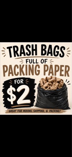 Trash bag full of packing paper