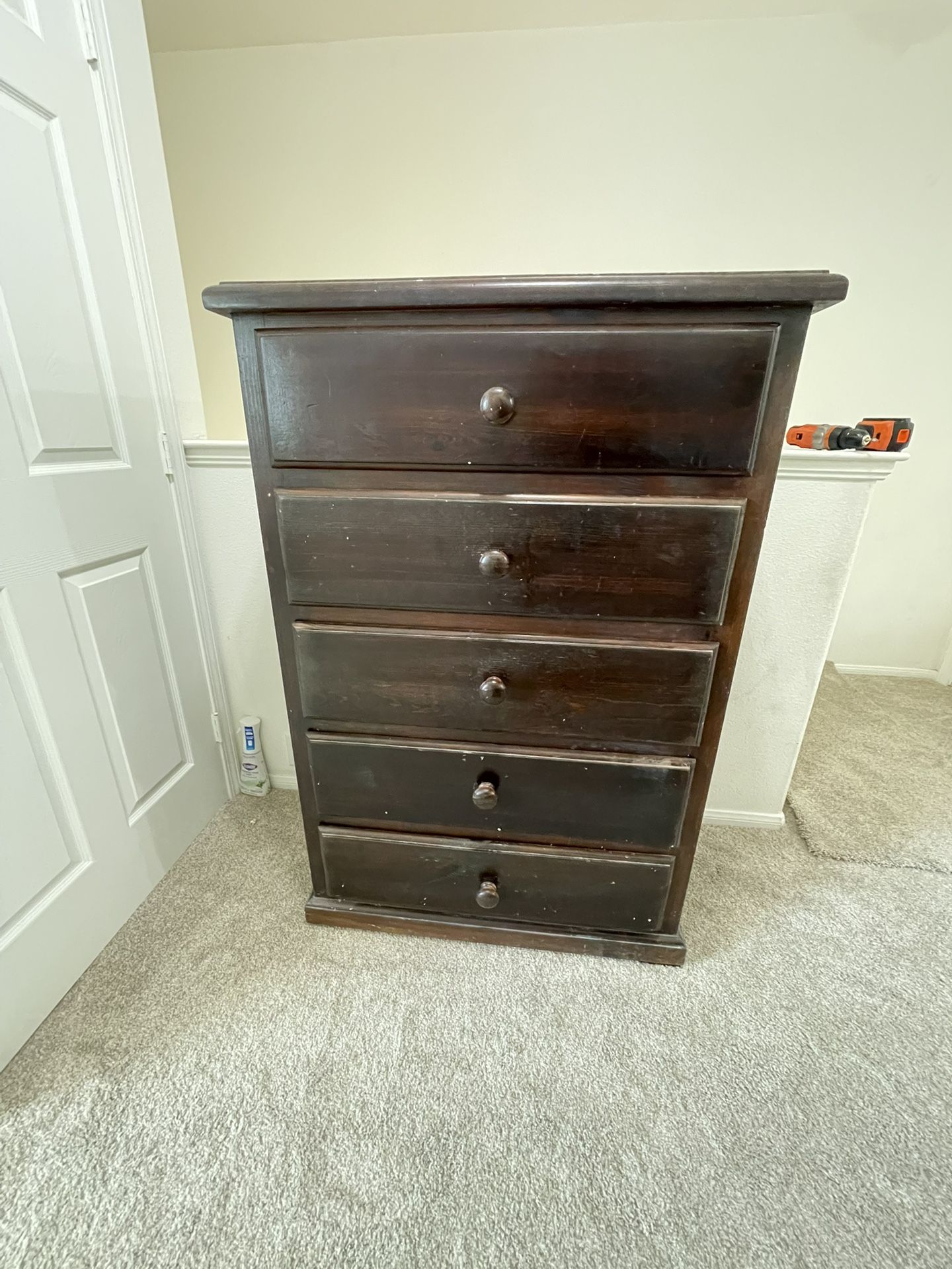Chest Dresser, 5 drawer , 34 W, 51H, 19 D