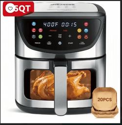 MIRASTON 8.5QT Large Air Fryer with Viewing Window, 10-in-1 Digital Family Size Air Fryer, Dishwasher Safe, Healthy Oil-Free Cooking, Stainless Steel