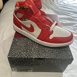 Jordan 1 Mid Barcelona Sweater Red Patent Shoes