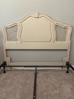 Vintage French Style Queen Bed Headboard and Frame Cream with Gold Patina