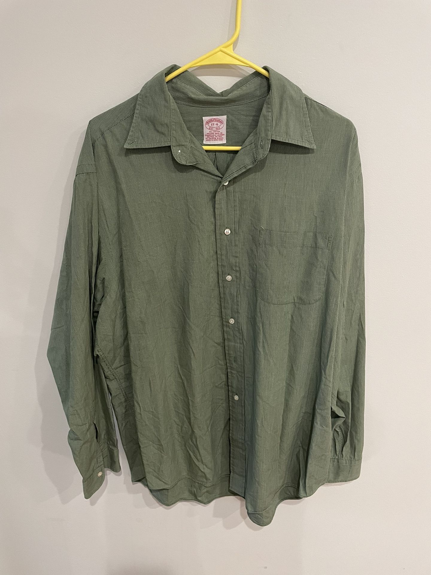 Brooks Brothers Dress Shirt Mens 17-6 Button Down Regent Supima Cotton Green