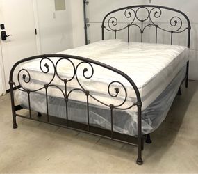 Queen bed frame, mattress and box springs