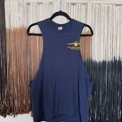 Navy blue Travis Air Force Base Gildan cut off tank top; excellent condition