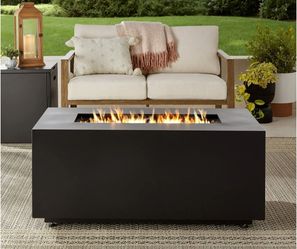 Mainstays 42" Rectangle Black Finish Modern Steel Fire Pit: 42" x 20" 50000 BTU Propane Fire Pit Table with Lid, Tank Hideaway and Cover