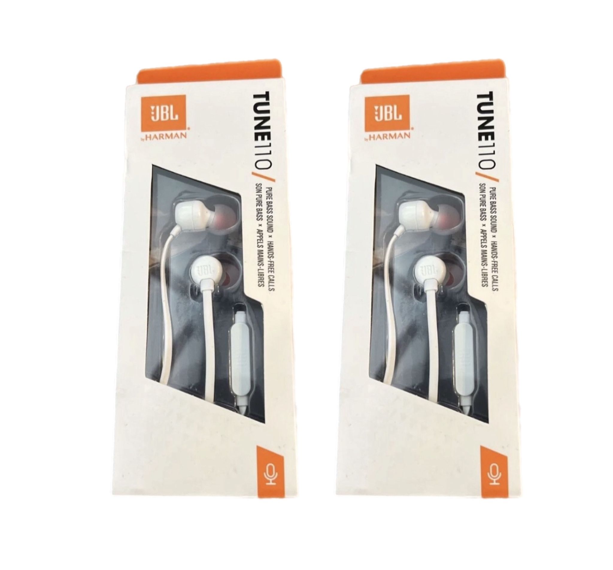 2 Headphones Lot -JBL TUNE 110 Harman In-Ear Wired Headphones with One-Button Remote - New earphones cords earbuds with BOX - bulk